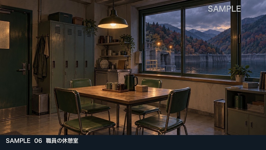 【背景素材6枚】山間の水力発電所 ― ダム湖と静かな機械室|TRPG・ゲーム・商用利用可