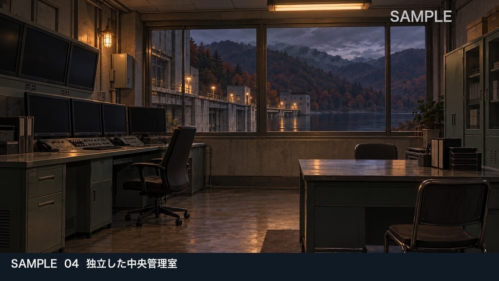 【背景素材6枚】山間の水力発電所 ― ダム湖と静かな機械室|TRPG・ゲーム・商用利用可