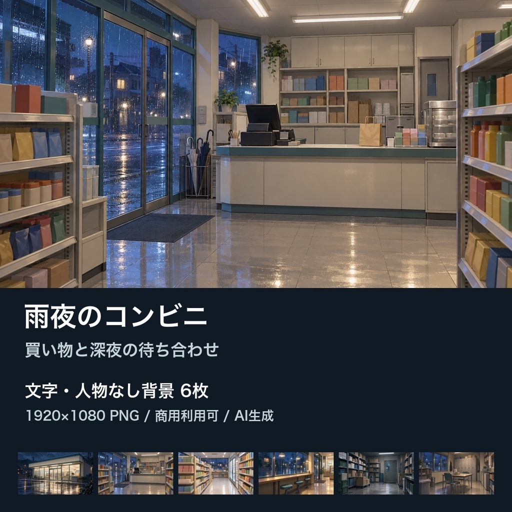 【背景素材6枚】雨夜のコンビニ ― 買い物と深夜の待ち合わせ|TRPG・ゲーム・商用利用可