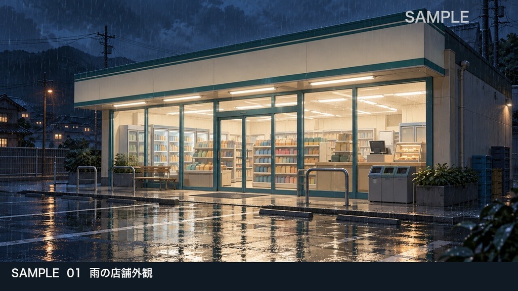【背景素材6枚】雨夜のコンビニ ― 買い物と深夜の待ち合わせ|TRPG・ゲーム・商用利用可