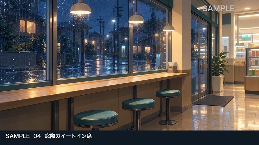 【背景素材6枚】雨夜のコンビニ ― 買い物と深夜の待ち合わせ|TRPG・ゲーム・商用利用可