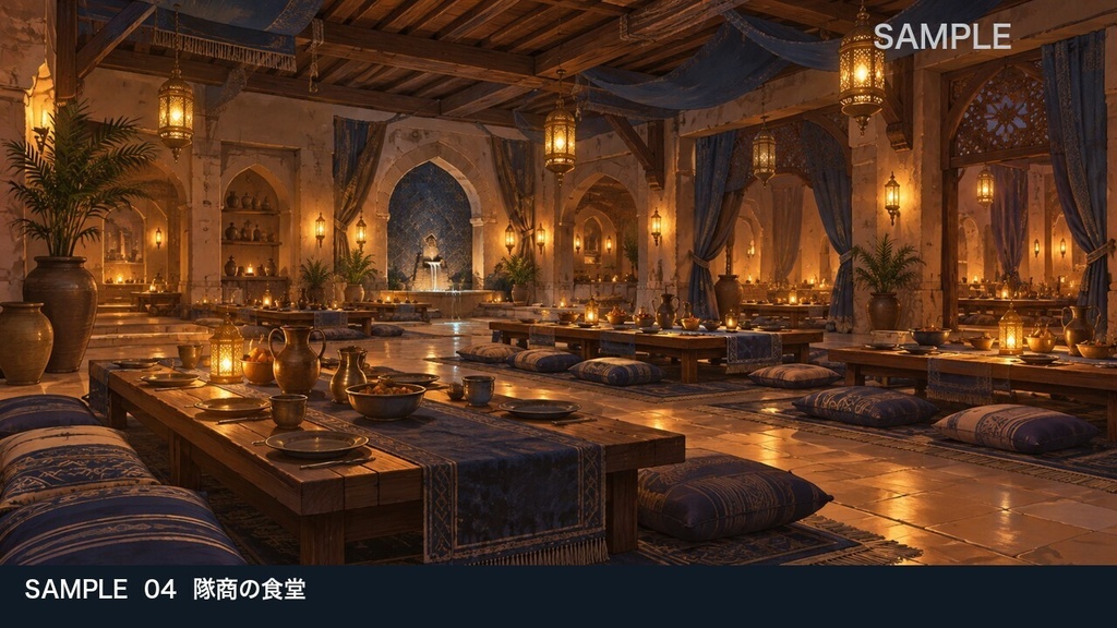 【背景素材6枚】砂漠の隊商宿 ― 旅の到着と中庭の灯り|TRPG・ゲーム・商用利用可