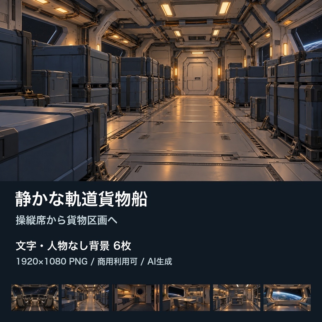 【背景素材6枚】静かな軌道貨物船 ― 操縦席から貨物区画へ｜TRPG・ゲーム・商用利用可