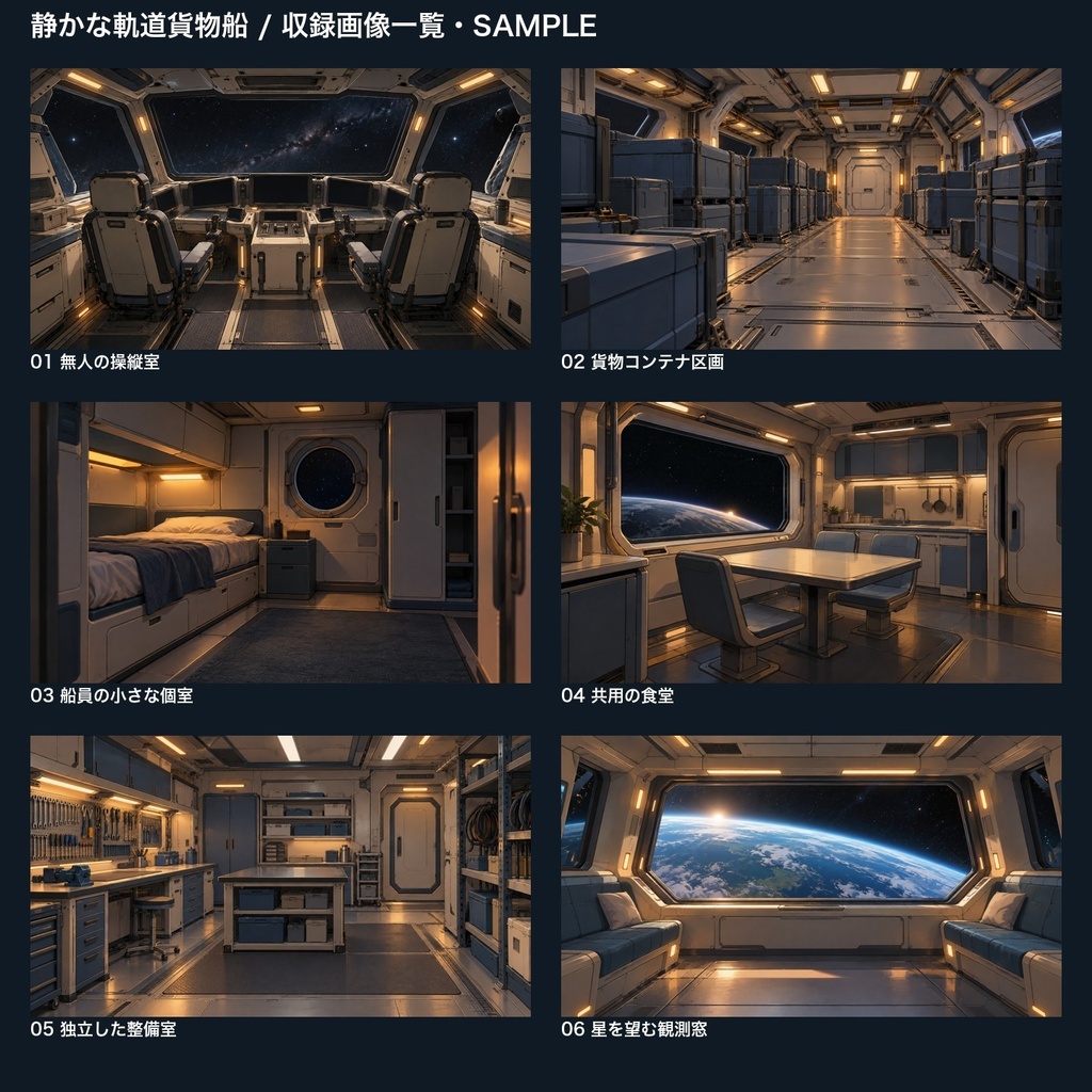 【背景素材6枚】静かな軌道貨物船 ― 操縦席から貨物区画へ|TRPG・ゲーム・商用利用可
