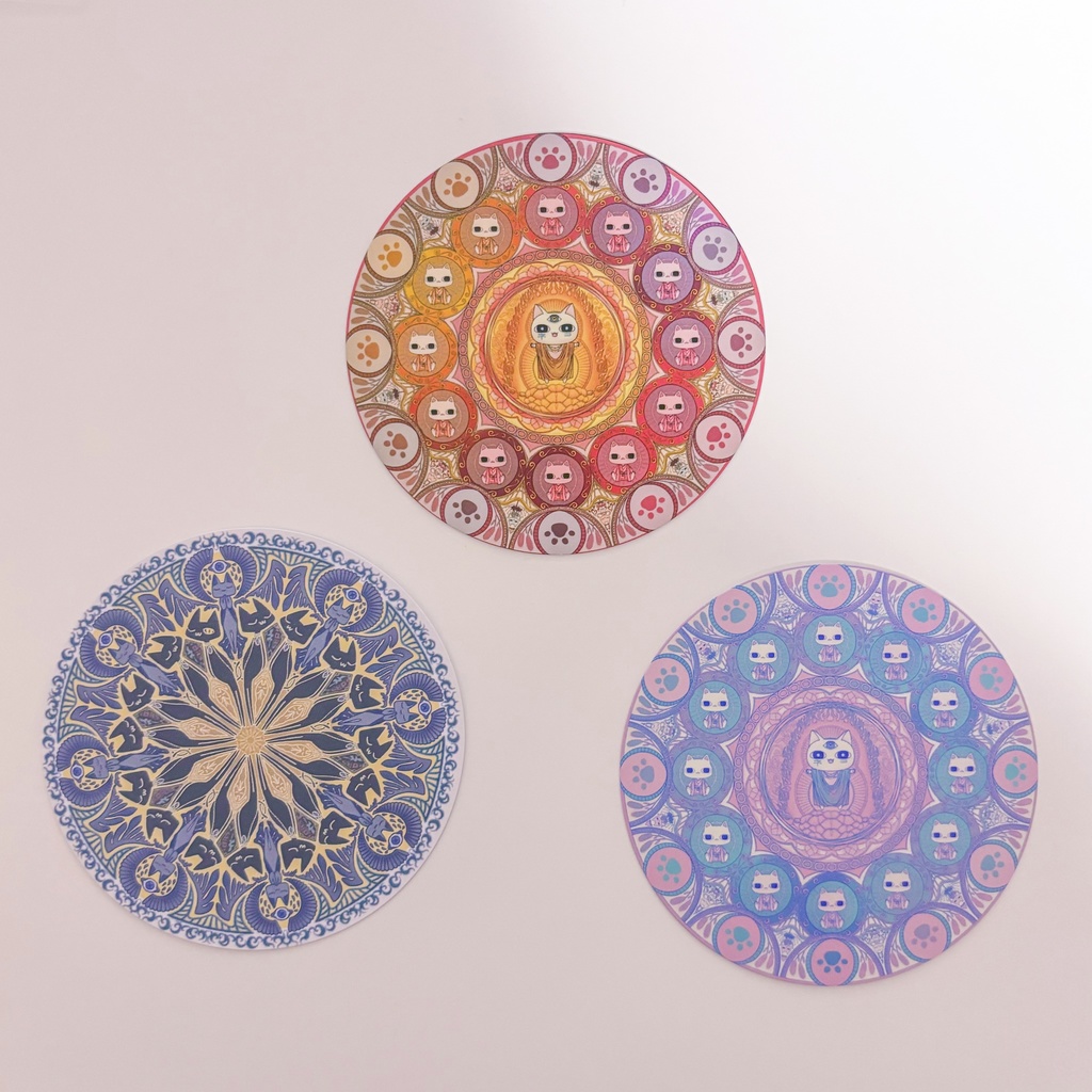 【新】ネコ曼荼羅コースター3枚セット(2種)