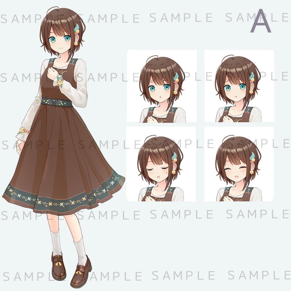 キャラクター立ち絵素材 ショートヘア×ワンピースの女の子(色違い有)