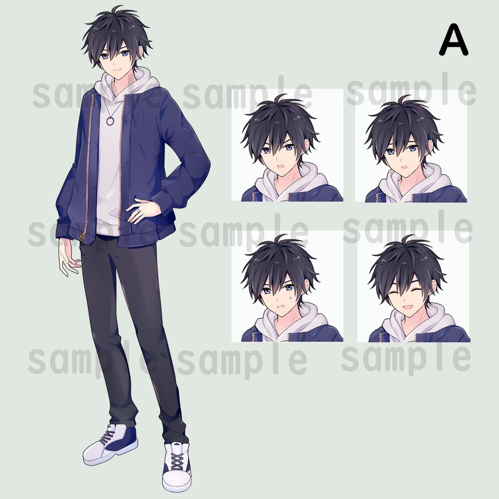 キャラクター立ち絵素材 パーカーの青年(色違い有)