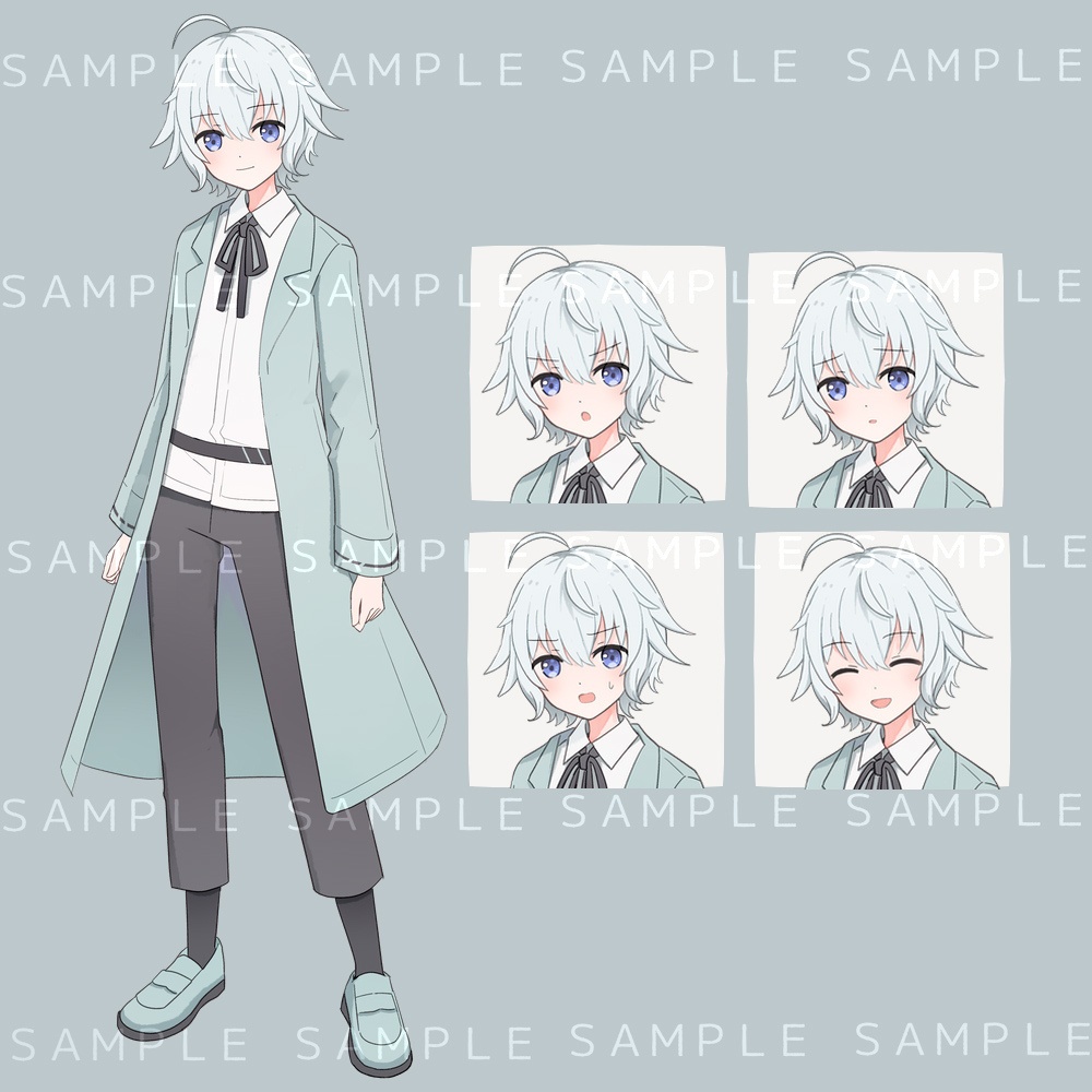 キャラクター立ち絵素材　白髪×コートの少年
