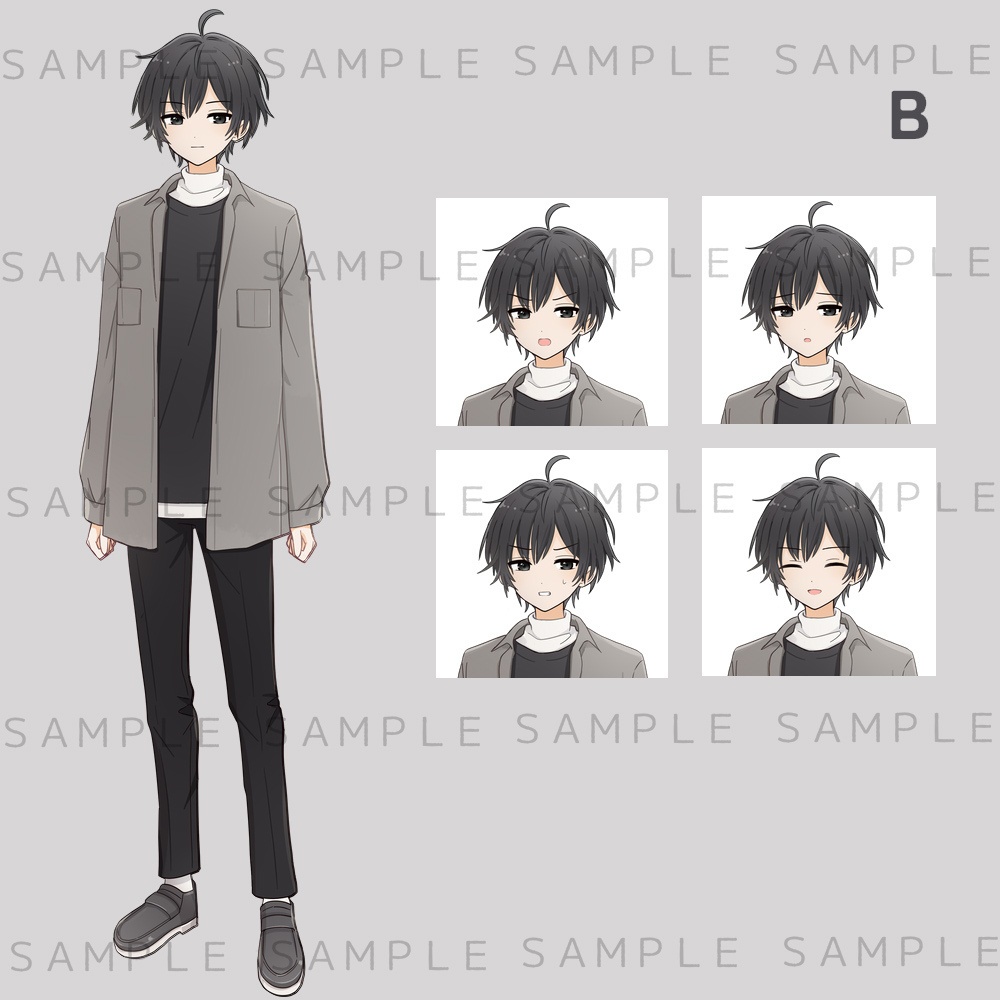 キャラクター立ち絵素材 シャツの青年(色違い有)