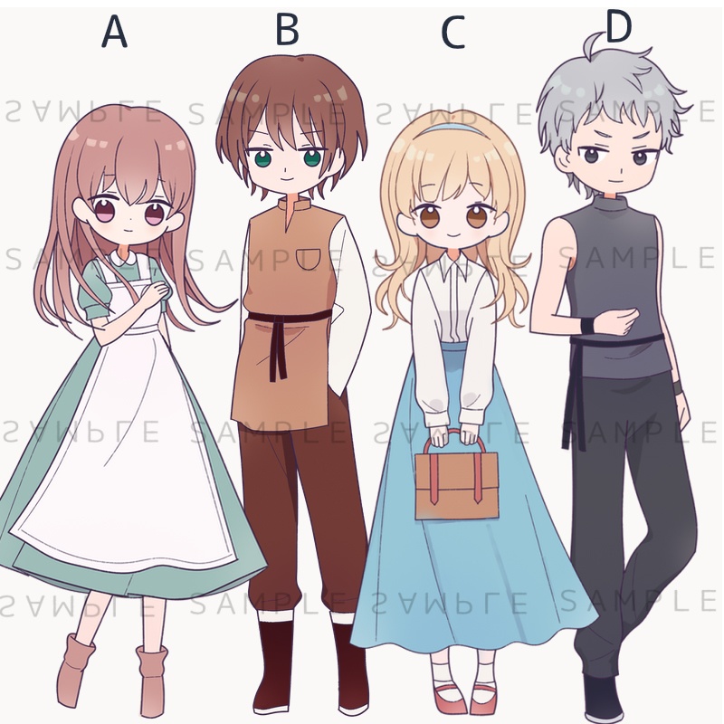 キャラクター立ち絵素材 ファンタジー風ゆるめミニキャライラスト①