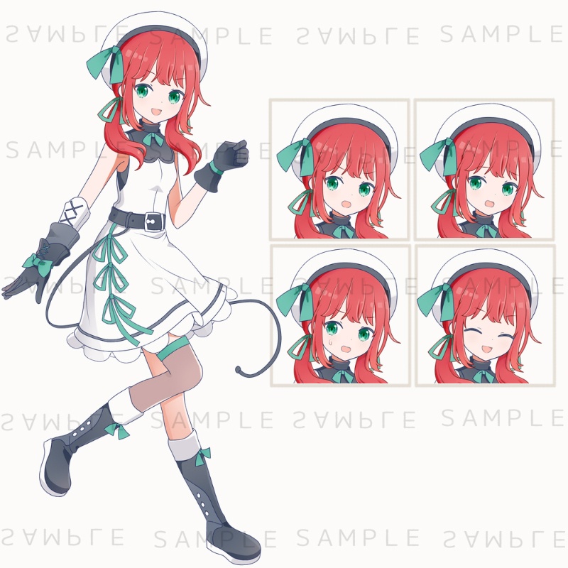 キャラクター立ち絵素材　赤毛二つ結び×ノースリーブミニワンピースの女の子