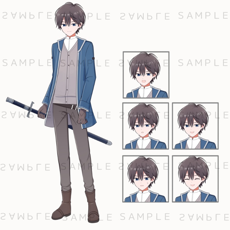 キャラクター立ち絵素材 茶髪×剣士の青年
