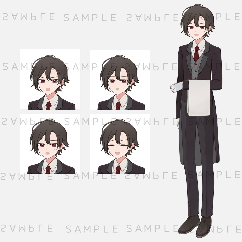 キャラクター立ち絵素材 執事風×黒髪の青年