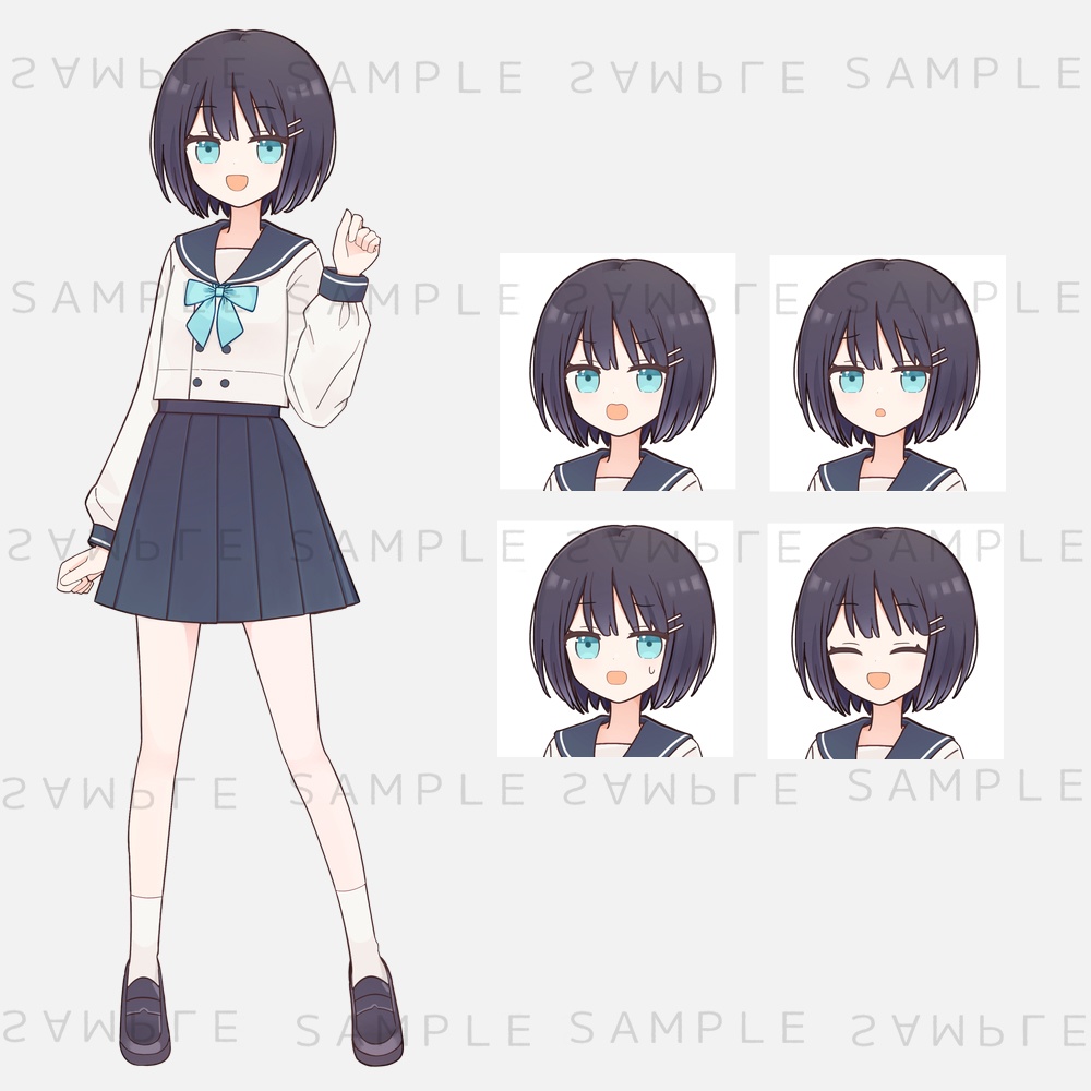 キャラクター立ち絵素材 黒髪ショート×セーラー服の女の子