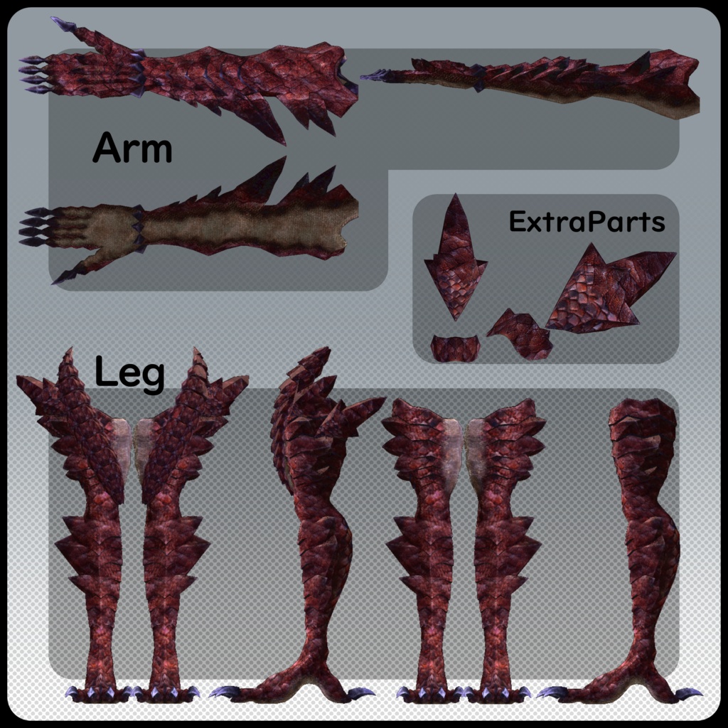 【DragonARMシリーズ】A_赤龍ARM【3Dモデル衣装・装飾品】
