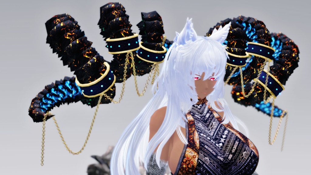 【DragonHornシリーズ】DragonHorn_I 金鎖の洞角【3Dモデル衣装・装飾品】