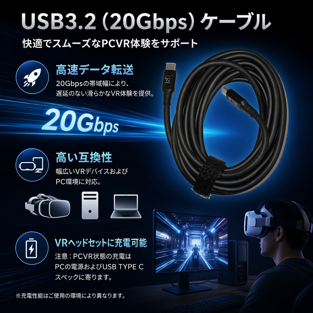 【20Gbps対応】USB3.2 Type-C PCVR専用 Linkケーブル