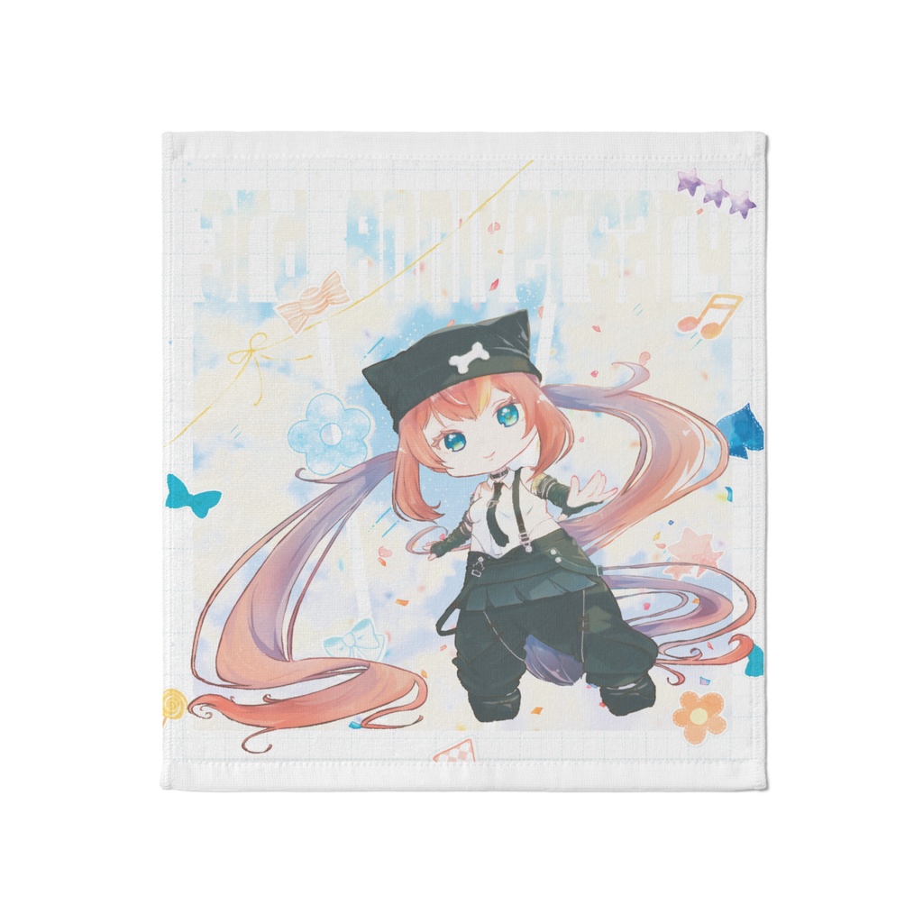 【3周年記念ハンドタオル大サイズ】湊結りあ×P.F.H　ミニキャラ　37 × 40 cm