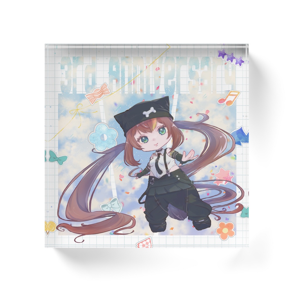 【3周年記念アクリルブロック】湊結りあ×P.F.H ミニキャラ 100x100mm