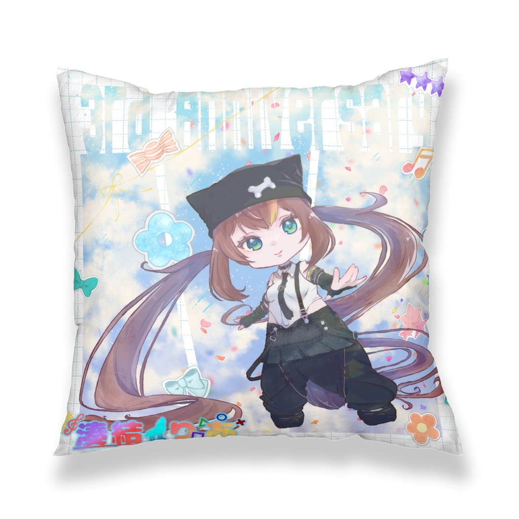 【3周年記念クッションカバー】湊結りあ×P.F.H　ミニキャラ　450x450(mm)