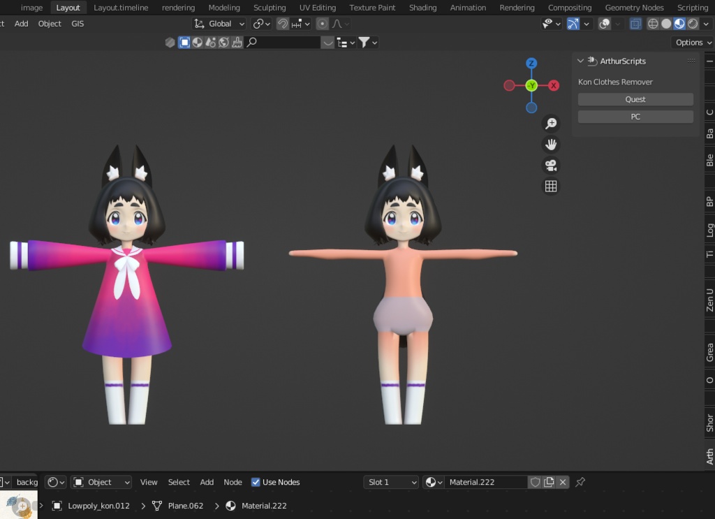 ✨ 無料 こんちゃん素体化プログラム Lowpoly Kon Clothes Remover