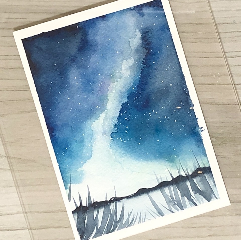 透明水彩画 「夜空」 原画 - 美術品