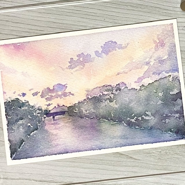 水彩画 夕焼け - 絵画