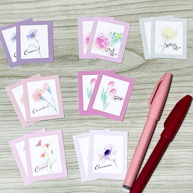 ふわり、花々のフレークシール*ピンク系