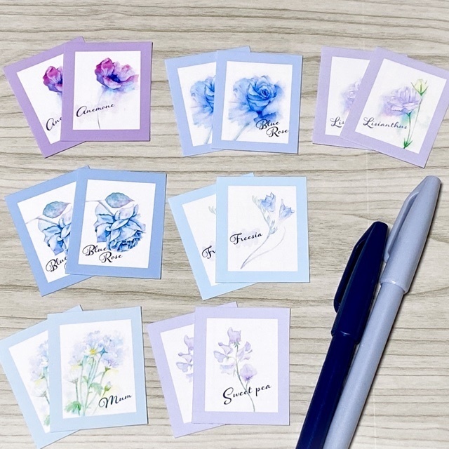 ふわり、花々のフレークシール*ブルー系