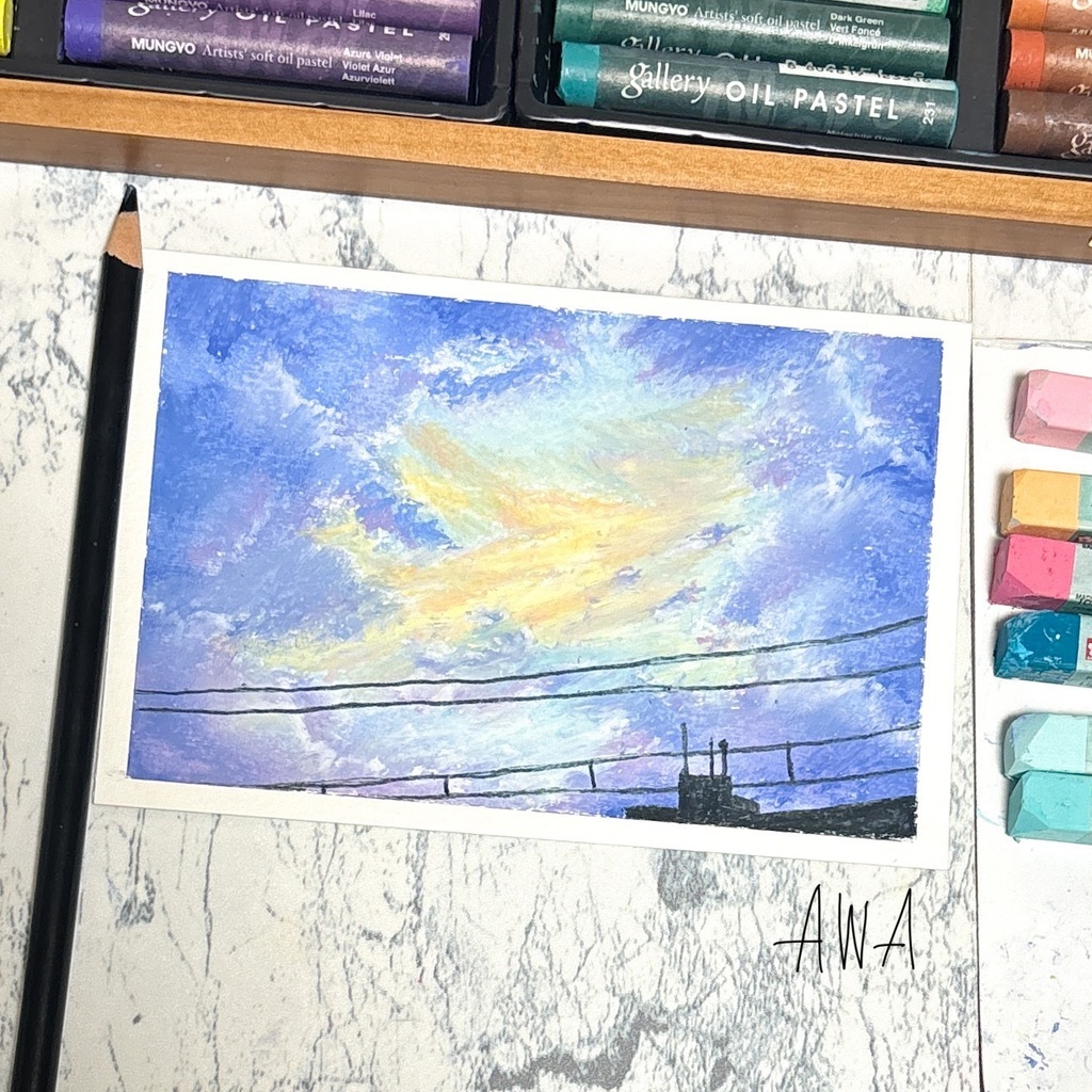 額なし】夕暮れの雲のポスカ原画【オイルパステル】 - ふわもこ堂の