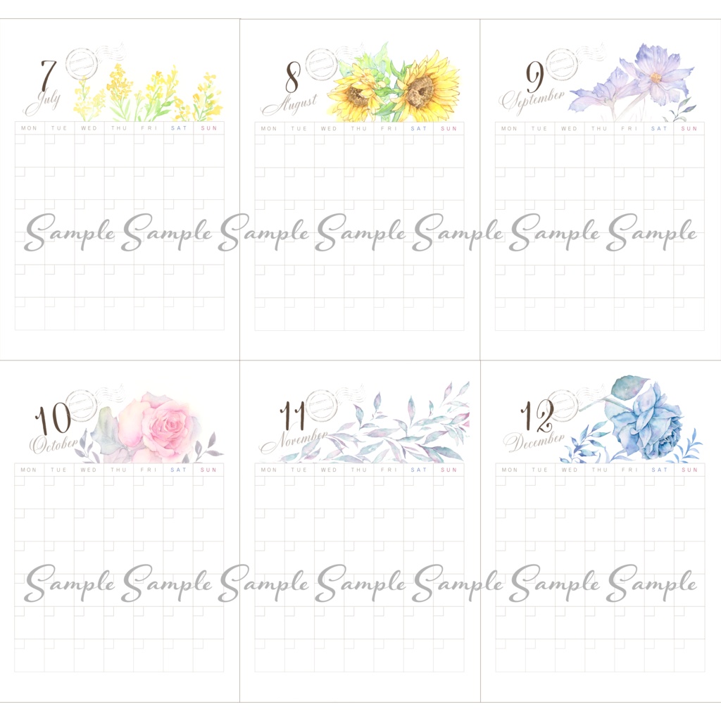 花のカレンダーシート【日付フリー】
