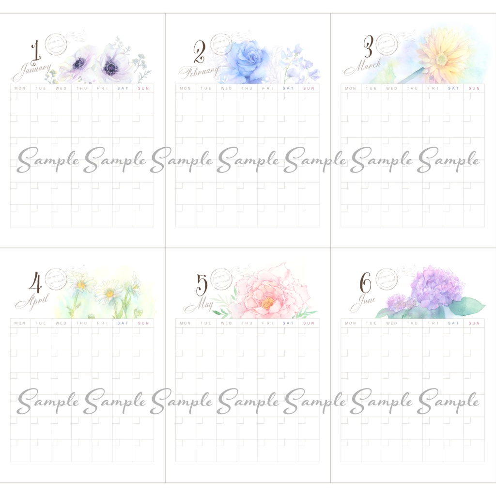 花のカレンダーシート【日付フリー】
