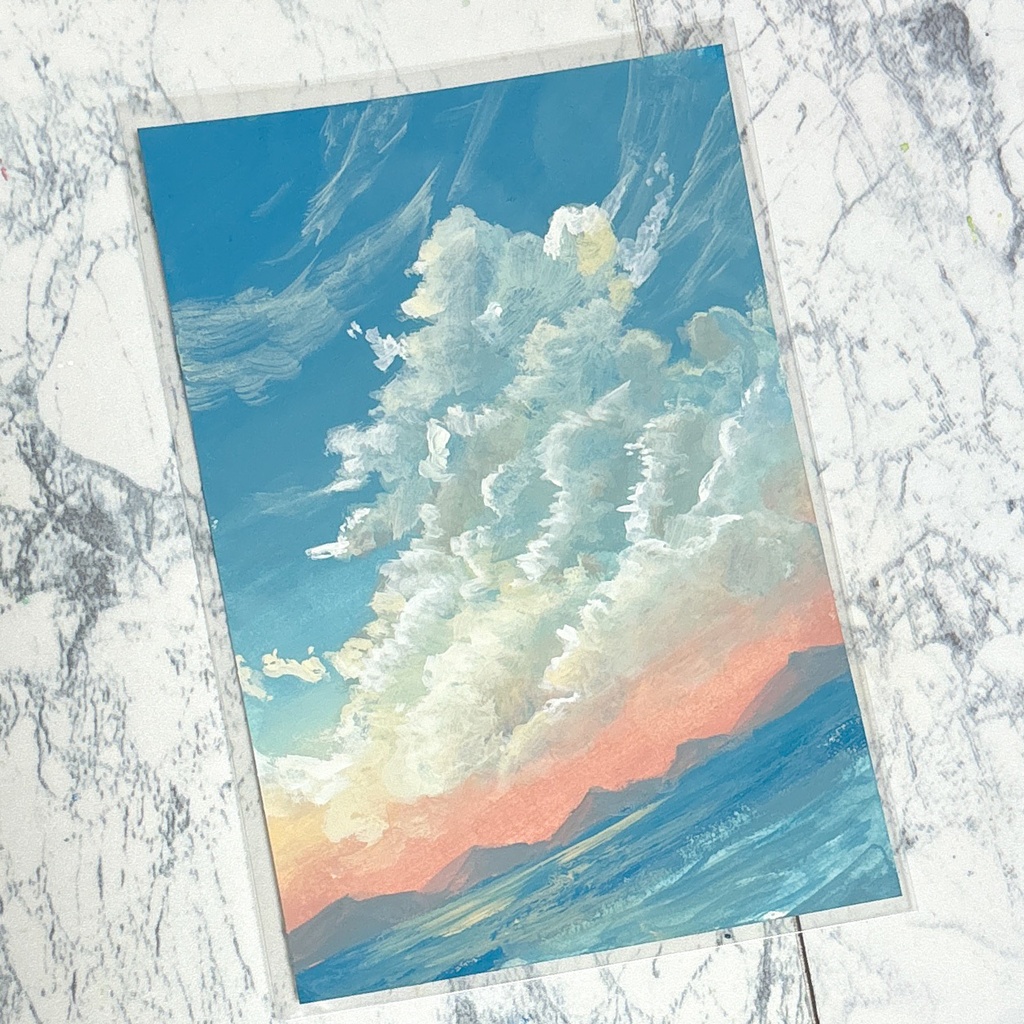 【ポスカ原画】おしゃれな入道雲の空の原画