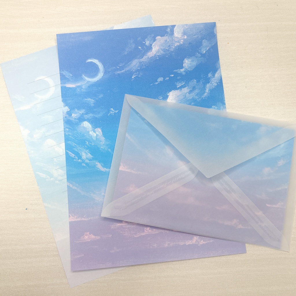 紫の空のレターセット*トレペ封筒