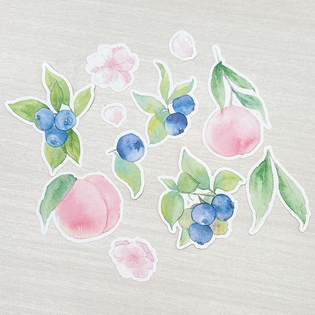 フルーツ柄のフレークシール＊ブルーベリーとピーチ＊