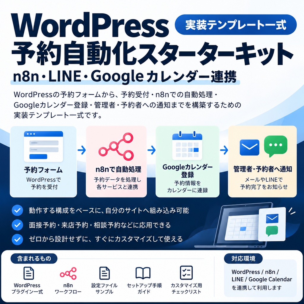 WordPress予約自動化スターターキット｜n8n・LINE・Googleカレンダー連携