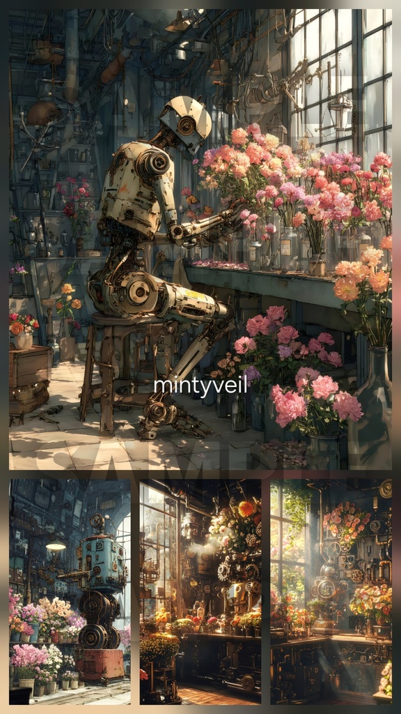 スチームパンクの花屋💐(4枚セット)