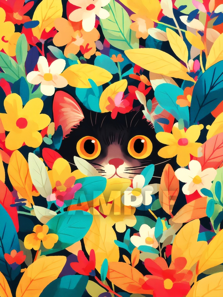 カラフルなお花と猫ちゃんたち🌷🐱(5枚セット)