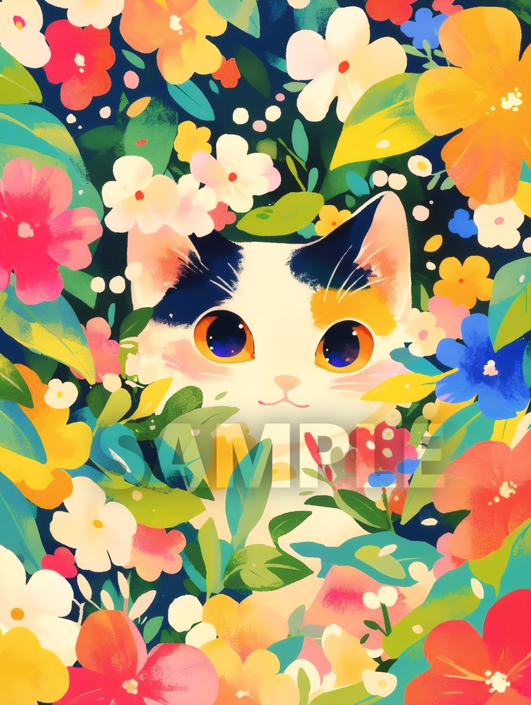 カラフルなお花と猫ちゃんたち🌷🐱(5枚セット)