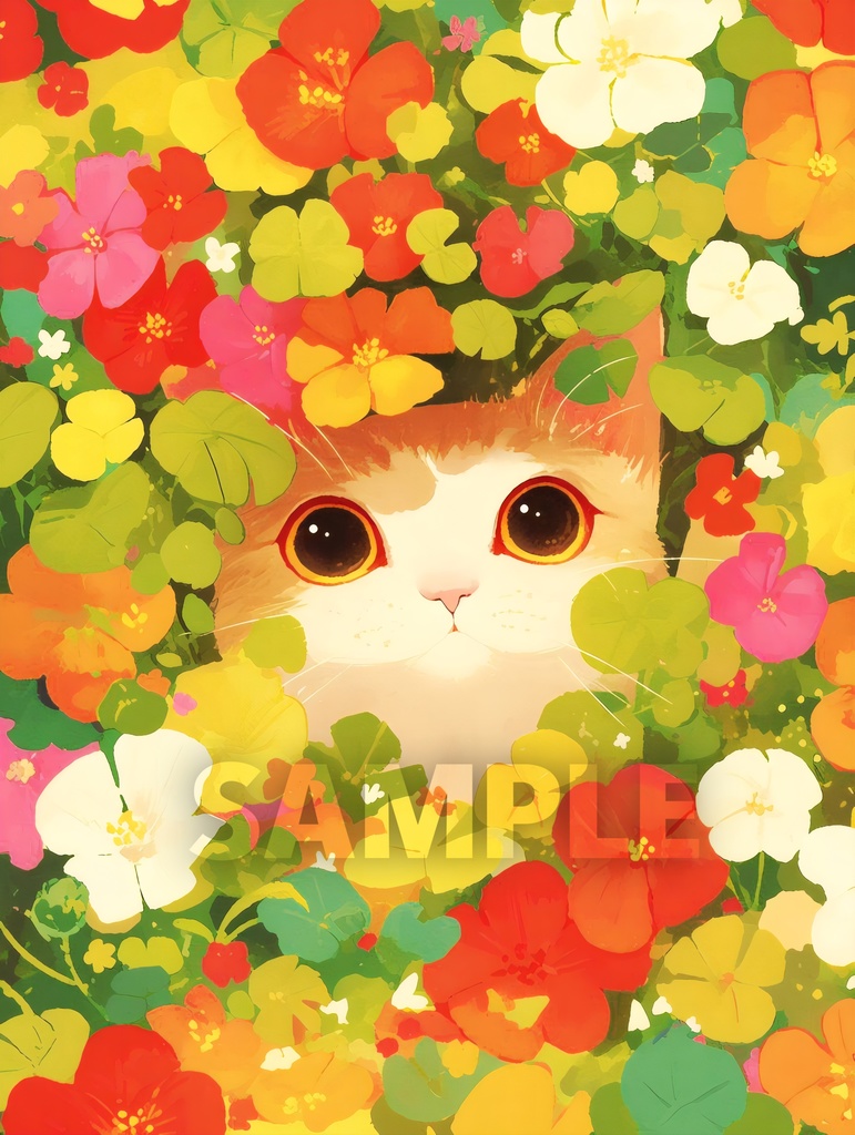 カラフルなお花と猫ちゃんたち🌷🐱(5枚セット)