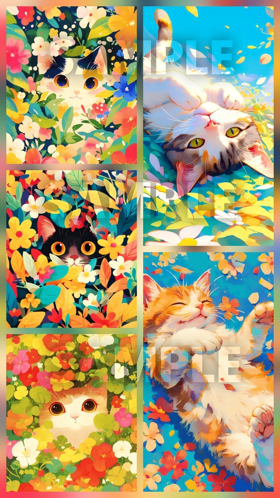 カラフルなお花と猫ちゃんたち🌷🐱(5枚セット)