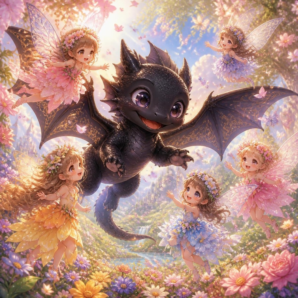 子どもドラゴンと妖精