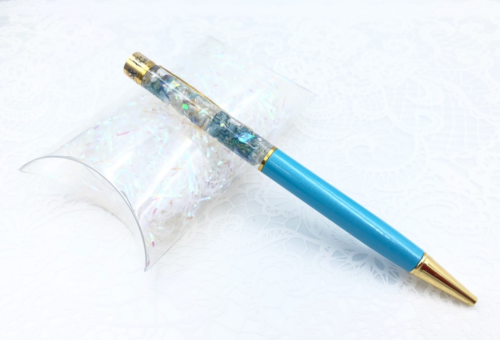 亜咲花の手作りハーバリウムボールペン(ブルー)