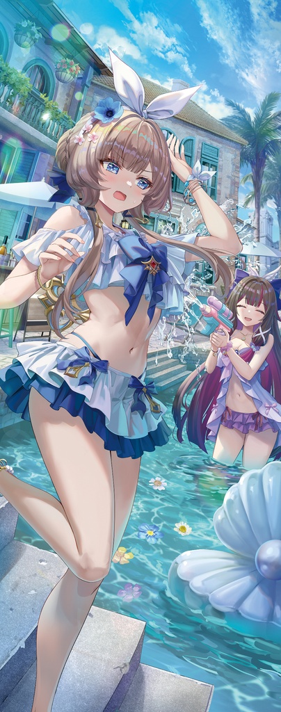 原神　夏サンドローネ＆コロンビーナ　フルカラーフェイスタオル