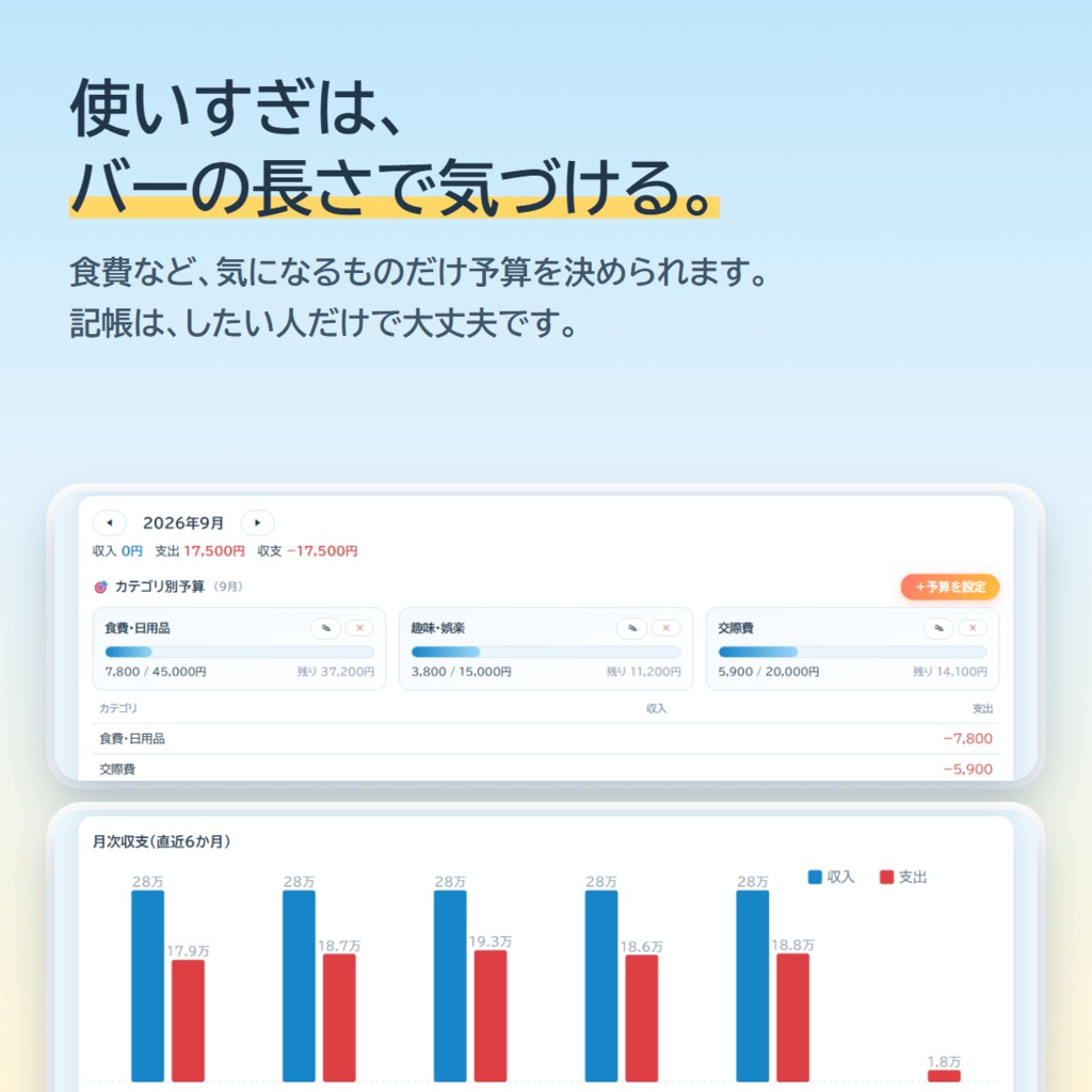 【家計簿アプリ】おかね日和 ― きょう、いくら使っていい?がひと目で分かる(買い切り・口座連携なし)