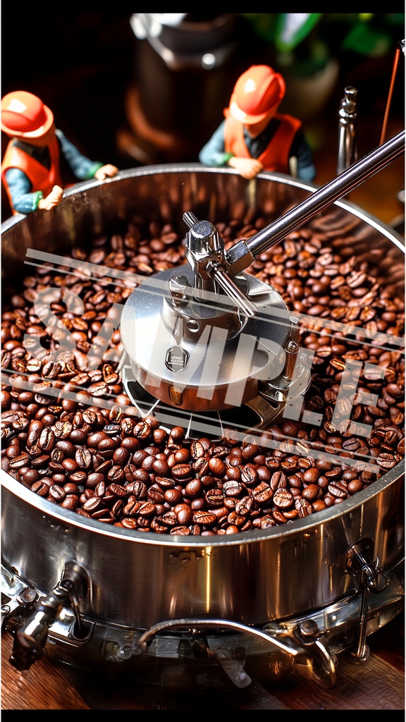 ミニチュア作業員とコーヒー焙煎現場｜スマホ壁紙