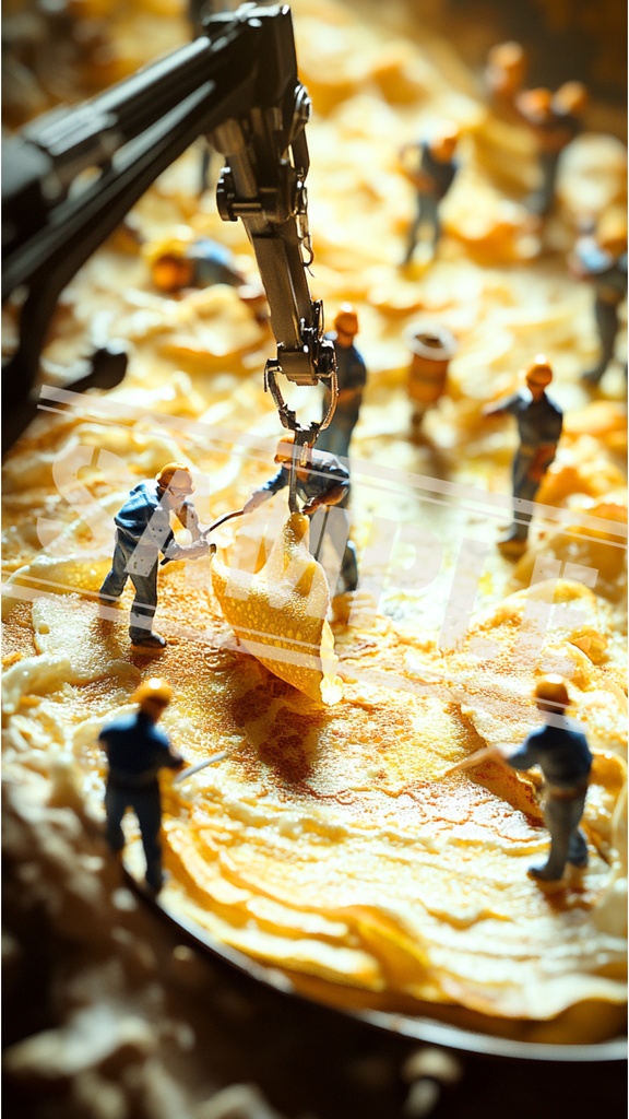 ミニチュア職人と巨大クレープのはがし作業｜スマホ壁紙