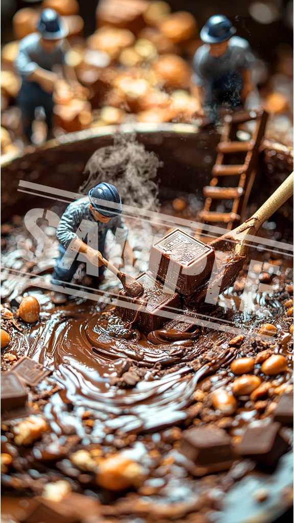 ミニチュア職人とチョコ溶解作業|スマホ壁紙