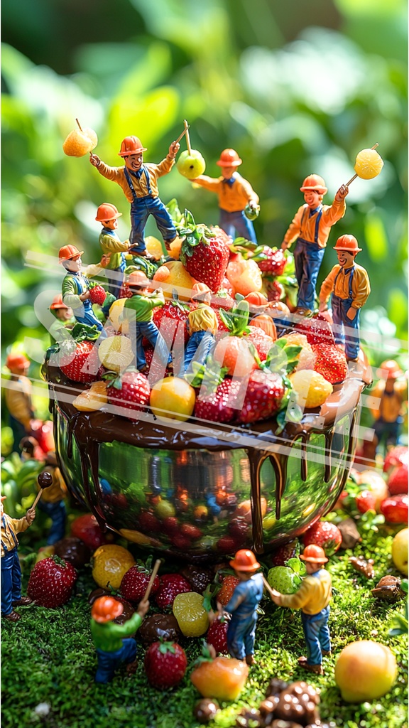 ミニチュア職人と収穫祝うフルーツ祭り｜スマホ壁紙