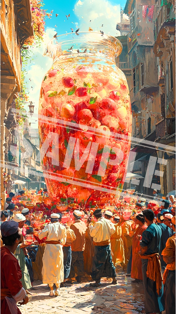 ミニチュア職人と祝祭の街角ドリンク|スマホ壁紙